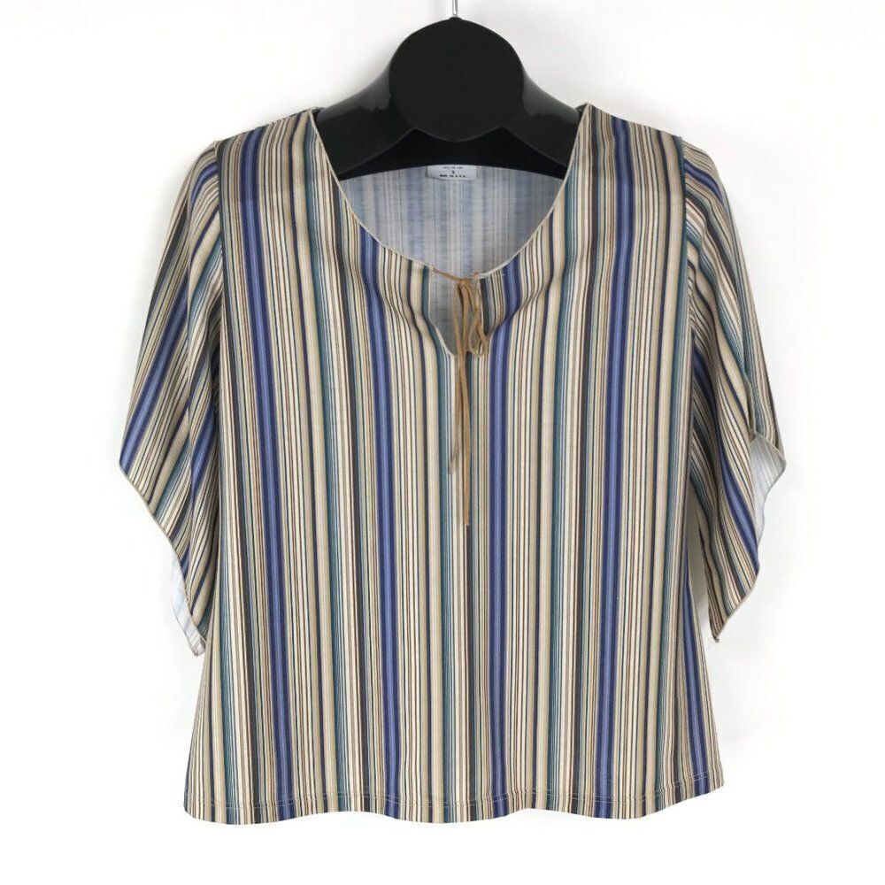 AGB Byer California Striped Blouse Women's Size Small Tie Neck Spring Boho